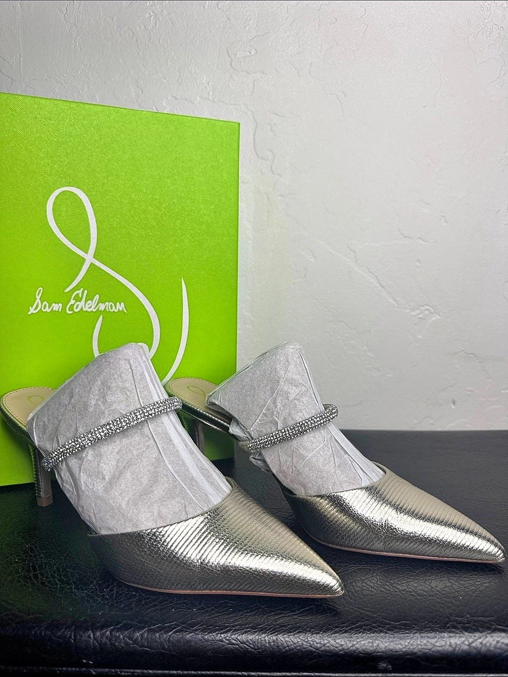 Sam Edelman Verity Pointed Toe Mule Silver Heels US 6.5 M Worn Once AO